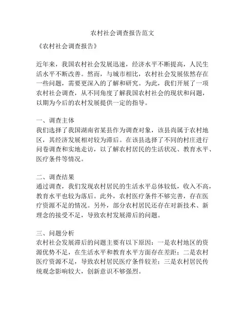 农村社会调查报告范文