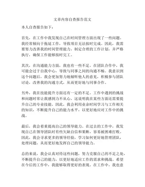 文章内容自查报告范文