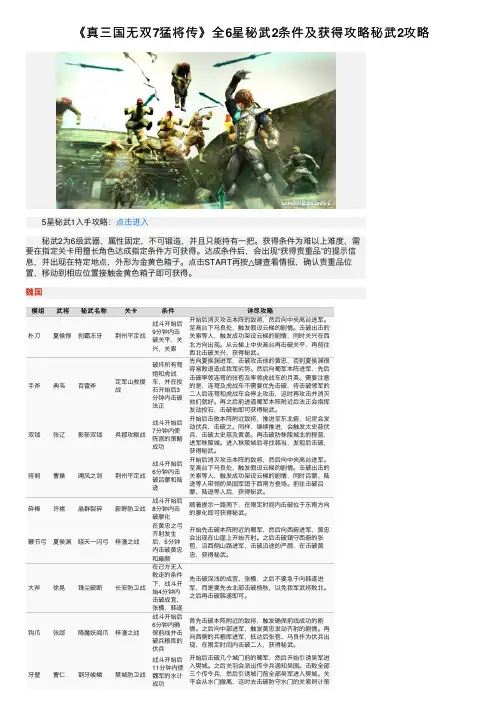 《真三国无双7猛将传》全6星秘武2条件及获得攻略秘武2攻略