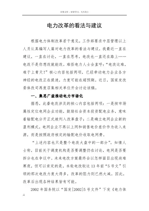 电力改革的看法与建议