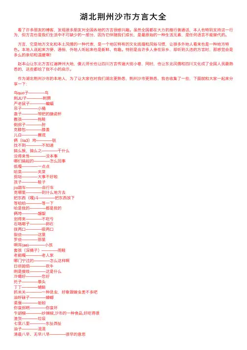 湖北荆州沙市方言大全