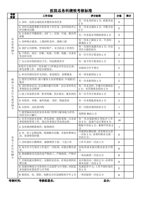 医院总务科绩效考核标准