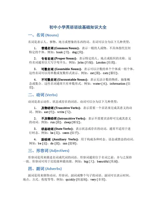 初中小学英语语法基础知识大全