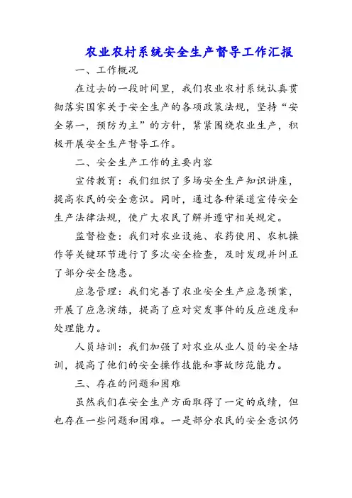 农业农村系统安全生产督导工作汇报