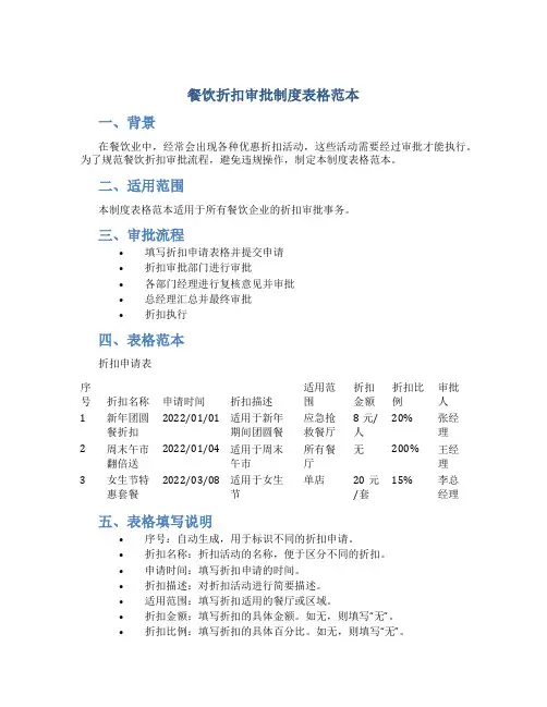 餐饮折扣审批制度表格范本