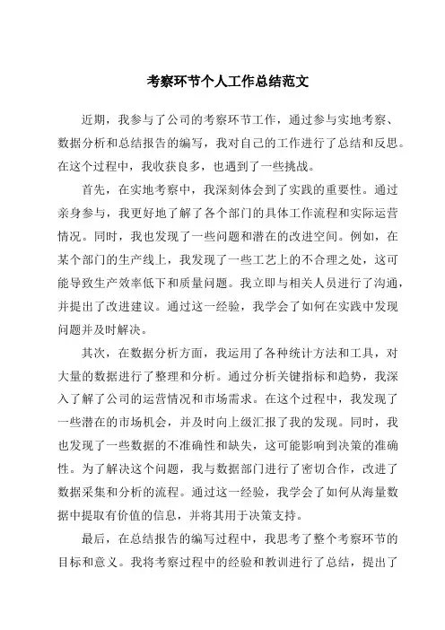 考察环节个人工作总结范文