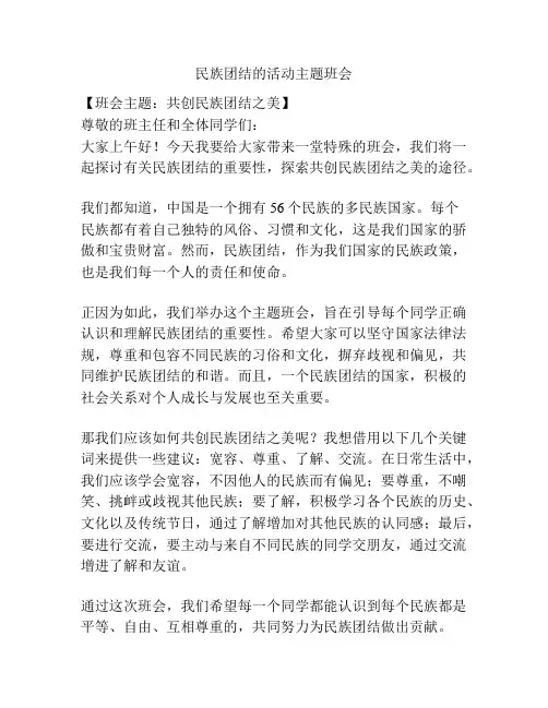 民族团结的活动主题班会