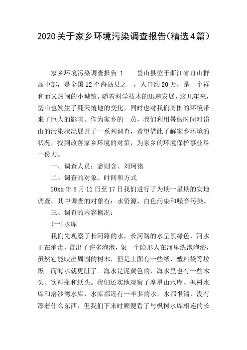 2020关于家乡环境污染调查报告(精选4篇)
