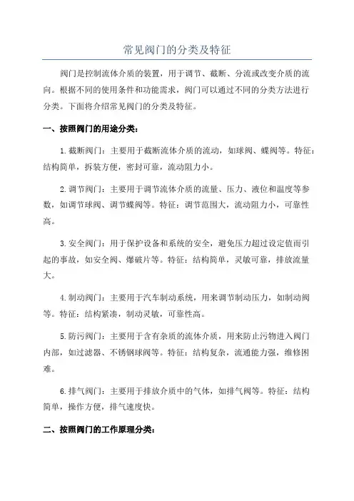 常见阀门的分类及特征