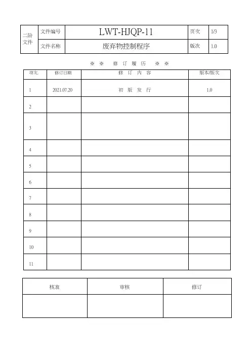 ISO14001：2015废弃物控制程序
