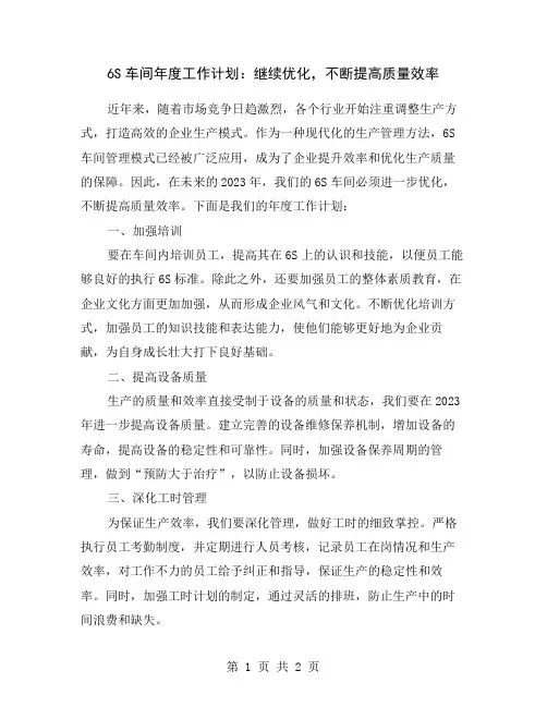 6S车间年度工作计划：继续优化,不断提高质量效率