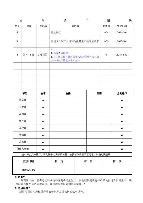 NPI试产管理控制程序