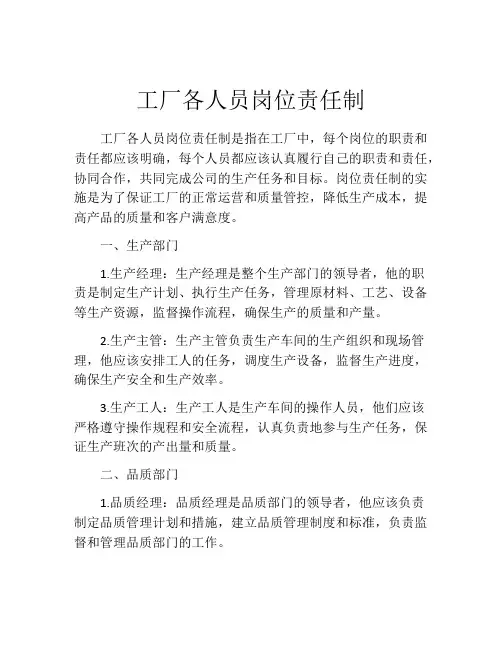 工厂各人员岗位责任制