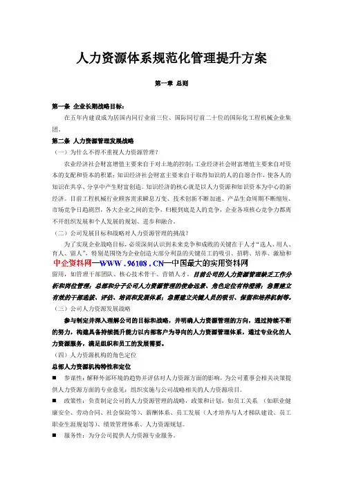 人力资源管理体系规范化管理提升方案
