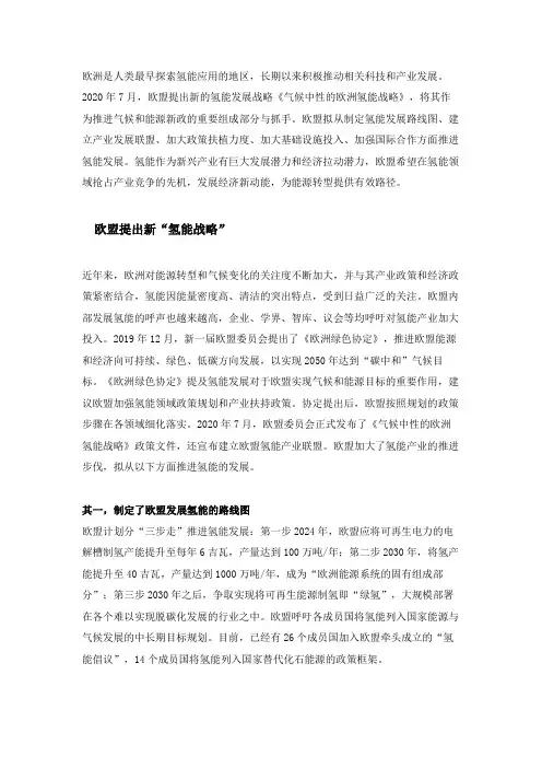 欧盟氢能发展战略与前景
