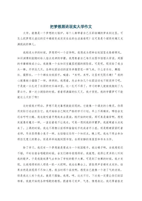 把梦想照进现实大学作文
