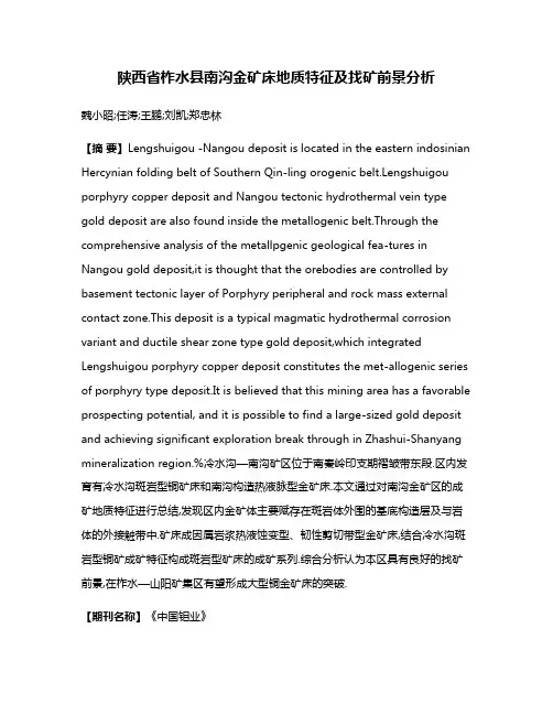 陕西省柞水县南沟金矿床地质特征及找矿前景分析