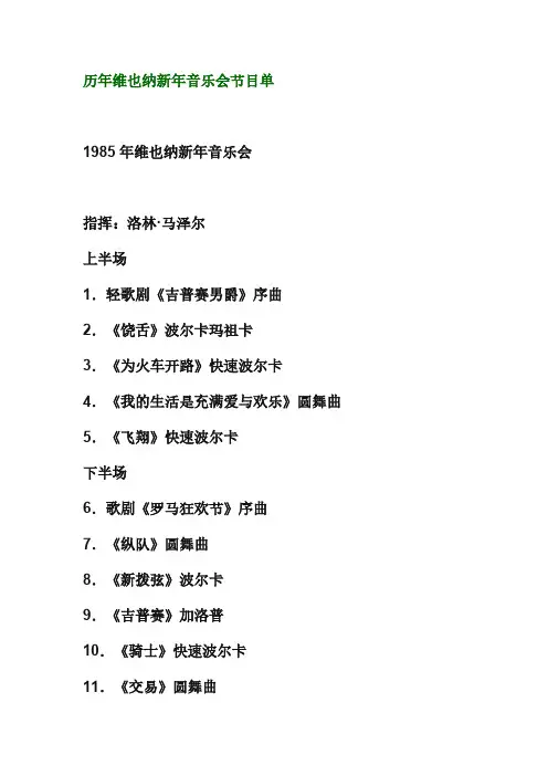 【免费下载】历年维也纳新年音乐会节目单