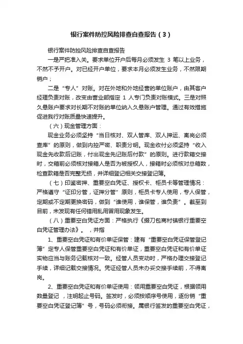 银行案件防控风险排查自查报告（3）