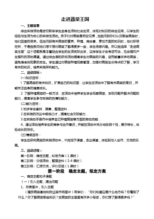 认识蔬菜综合实践课程教案