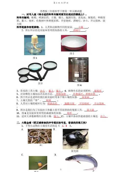 苏教版三年级科学下册单元测试
