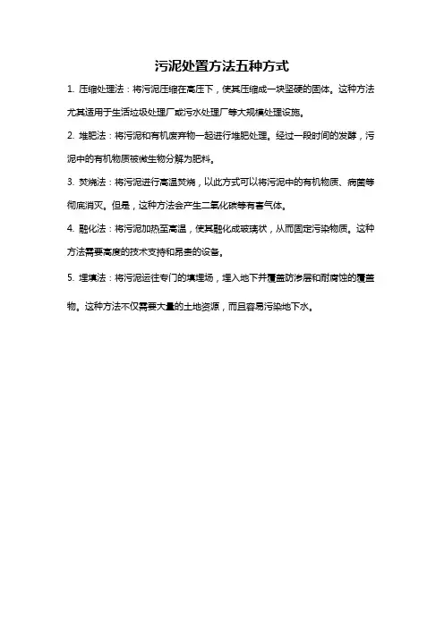 污泥处置方法五种方式