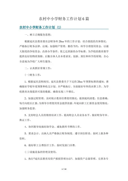 农村中小学财务工作计划6篇