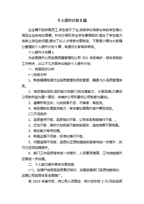 个人提升计划5篇