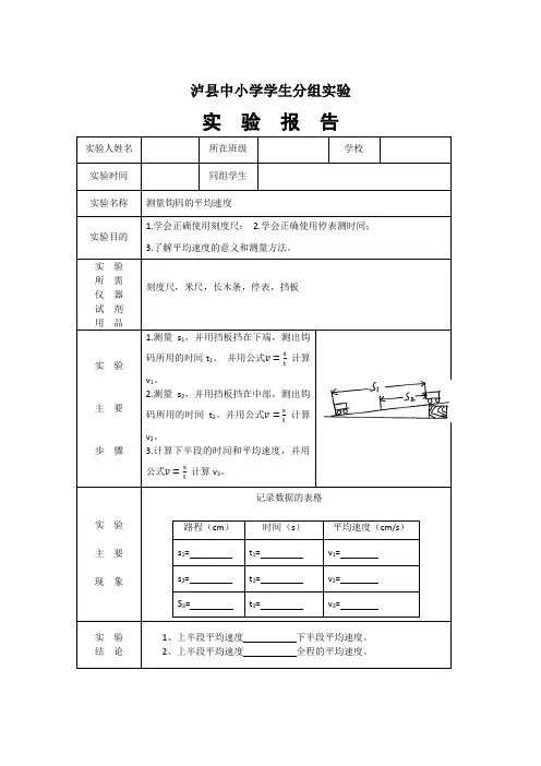2.测量平均速度实验报告