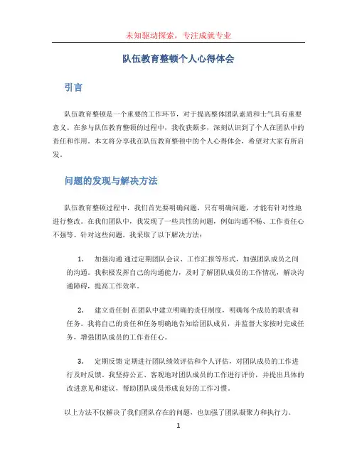 队伍教育整顿个人心得体会