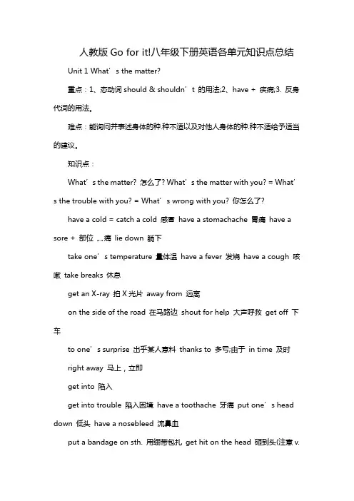 人教版Go for it!八年级下册英语各单元知识点总结