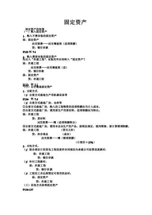 固定资产无形资产会计分录整理