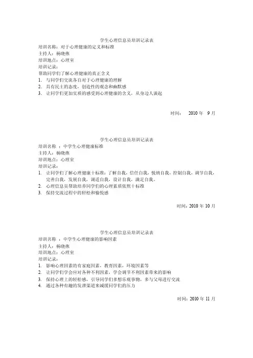 学生心理信息员培训记录表