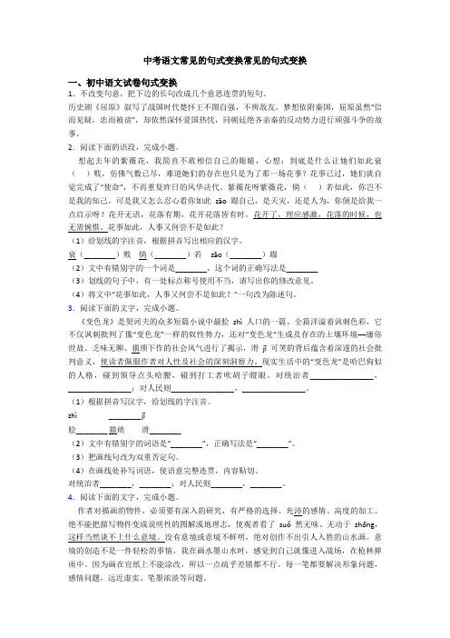中考语文常见的句式变换常见的句式变换