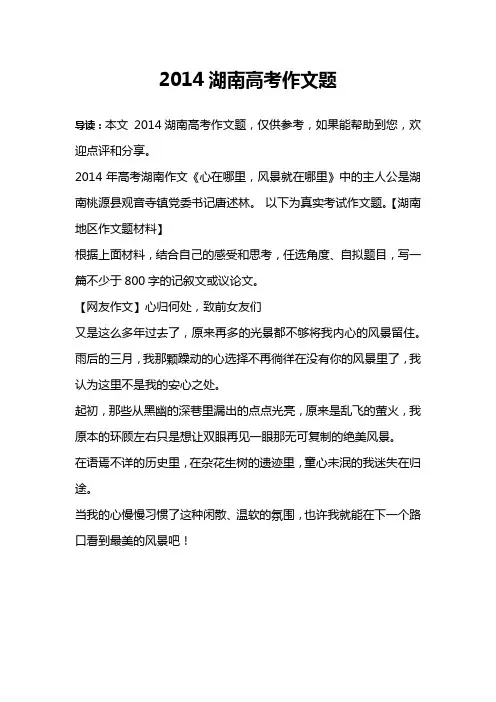 2014湖南高考作文题