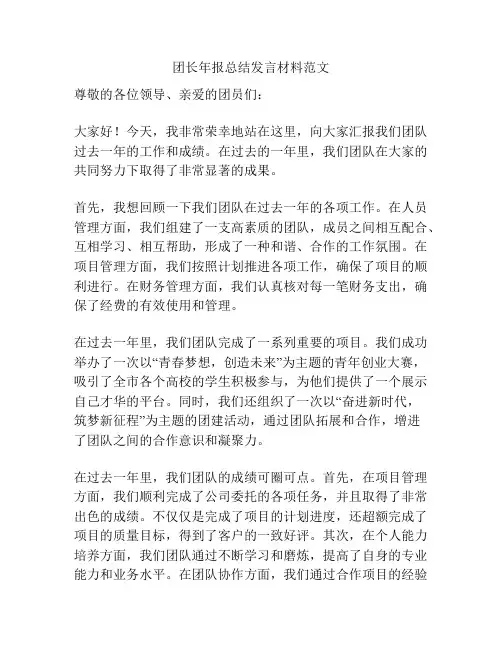 团长年报总结发言材料范文
