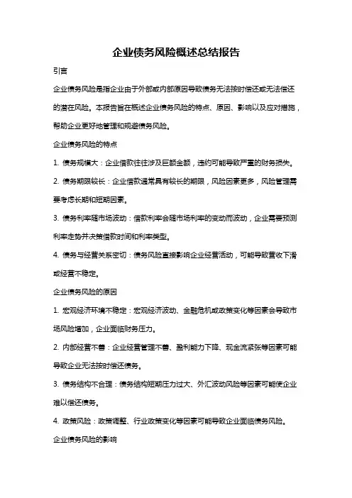 企业债务风险概述总结报告