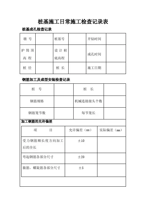 桩基施工日常施工检查记录表
