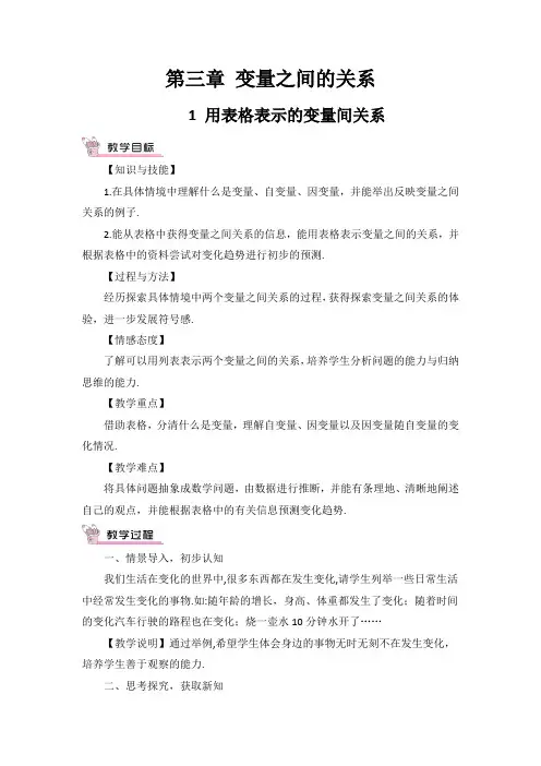 北师大版初中七年级数学下册第三章集体备课教案教学设计含教学反思