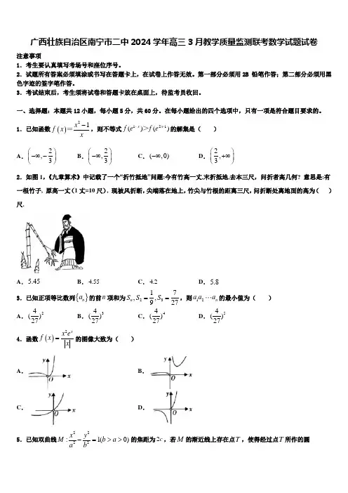 广西壮族自治区南宁市二中2024学年高三3月教学质量监测联考数学试题试卷