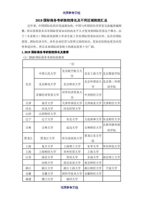[实用参考]国际商务考研院校排名及不同区域院校汇总