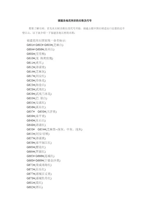 福建各地花岗岩代号及名称