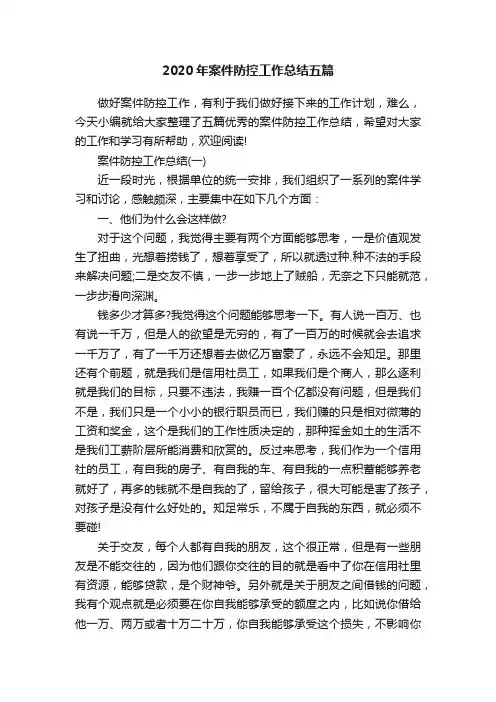 2020年案件防控工作总结五篇