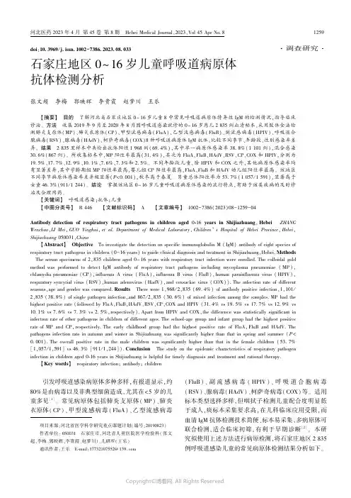 219321030_石家庄地区0～16岁儿童呼吸道病原体抗体检测分析