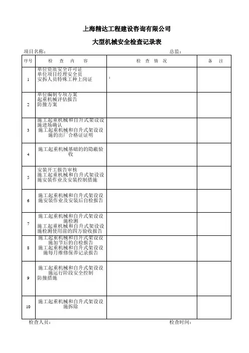 大型机械安全检查记录表