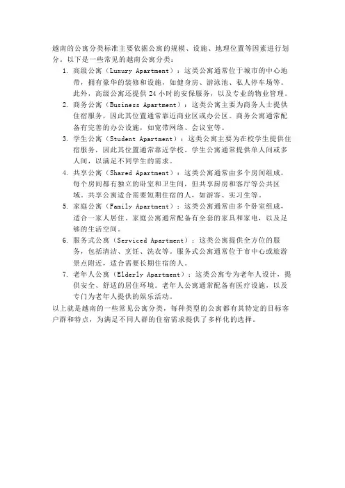 越南公寓分类标准