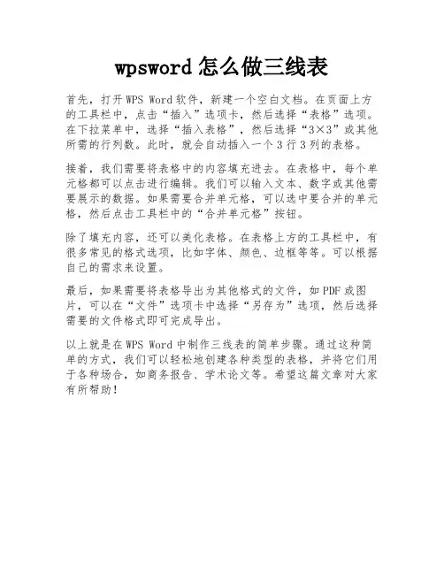 wpsword怎么做三线表