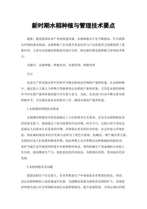 新时期水稻种植与管理技术要点