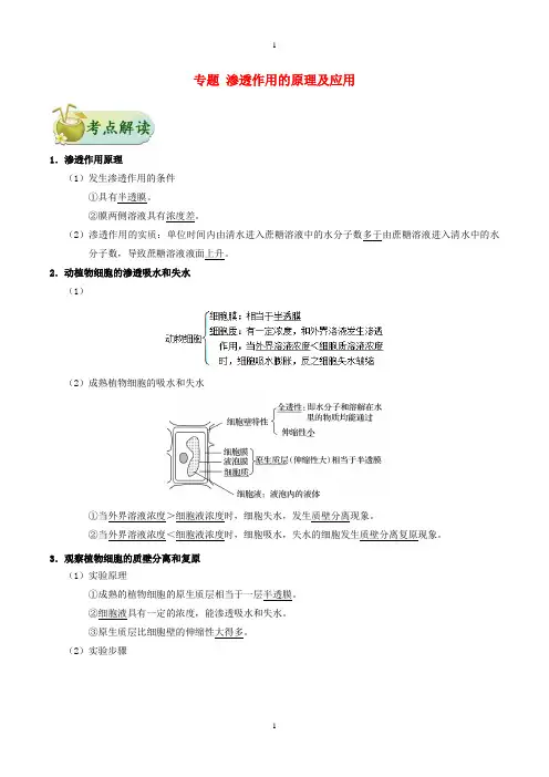 2019年高考生物训练专题：渗透作用的原理及应用(含答案和解析)