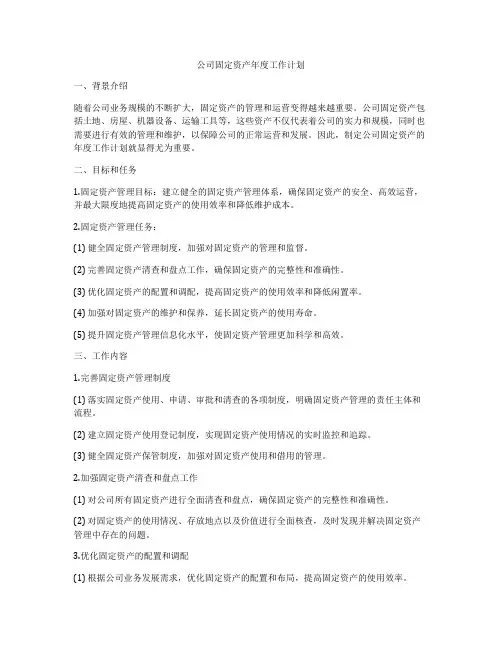 公司固定资产年度工作计划